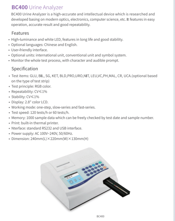 BC400 Urine Analyzer